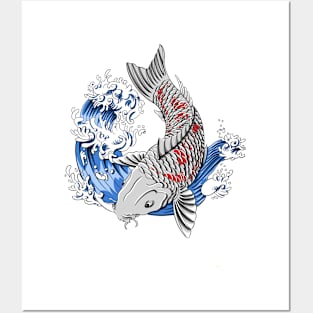 japanese koi fish at the wave Posters and Art